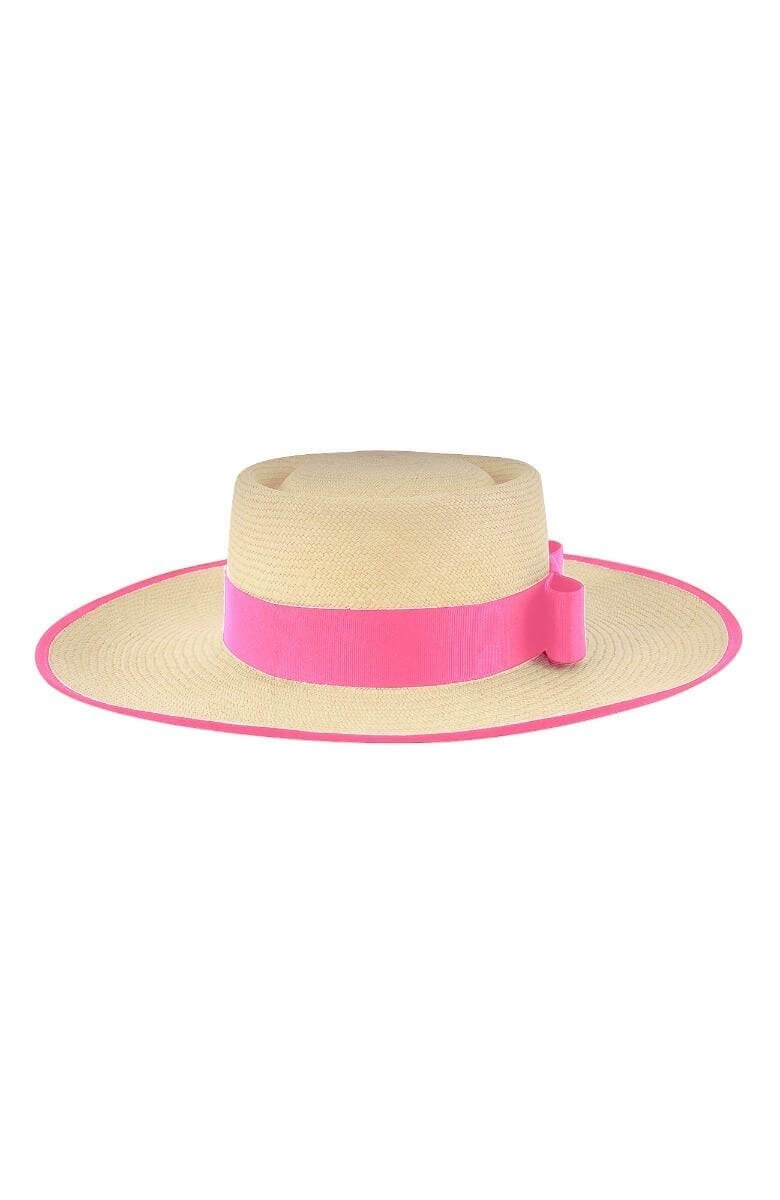 Hand Woven Panama Hat - Cap Ferrat pink