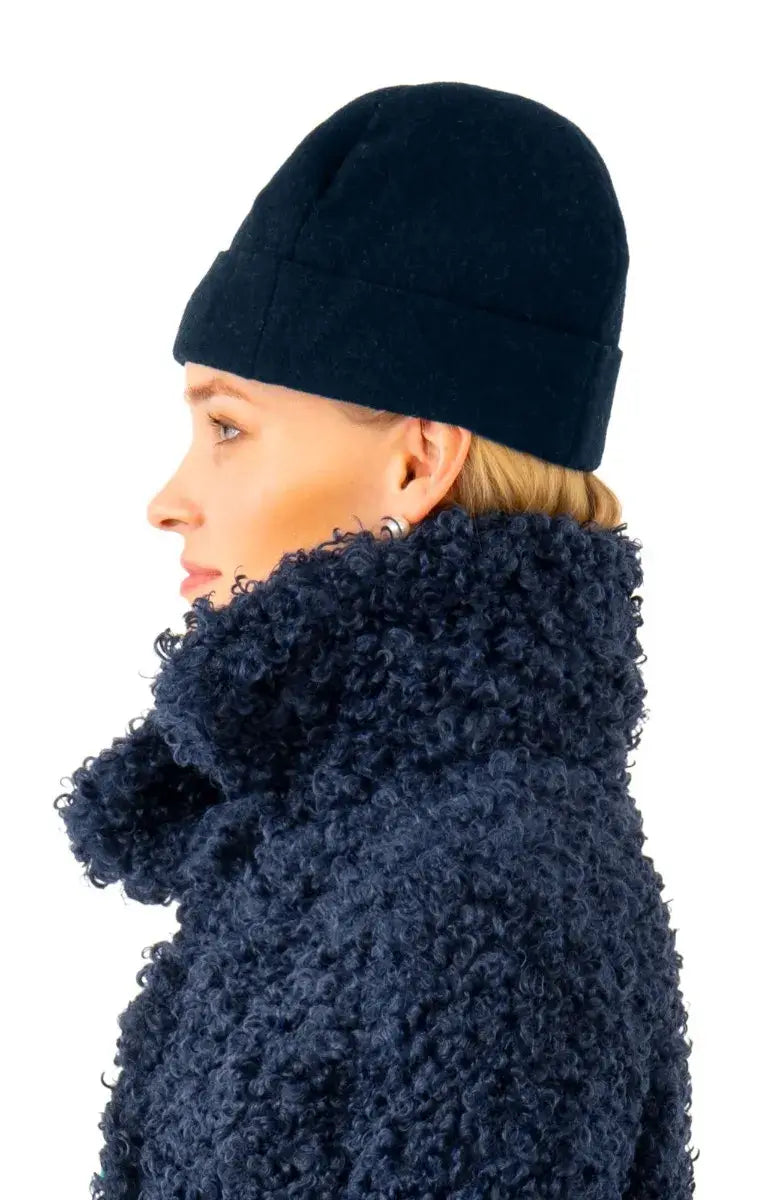 Wool Pom Pom Hat - Solid Navy