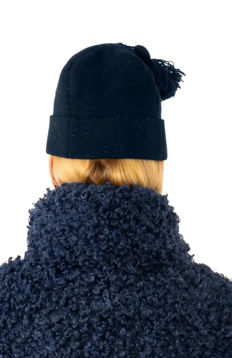 Wool Pom Pom Hat - Solid Navy