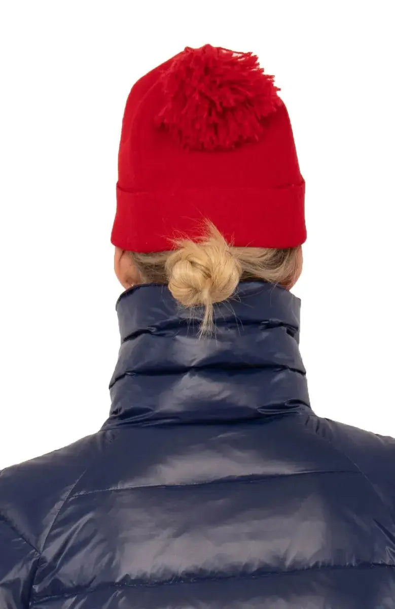 Wool Pom Pom Hat - Solid Red