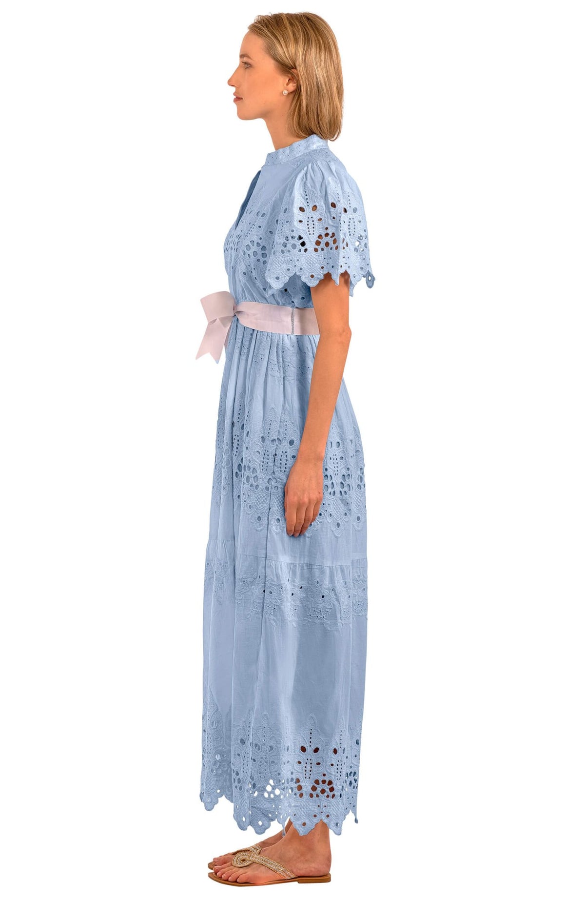 Heavily Embroidered Cotton Magnifico Midi/Maxi - La Di Da - Final Sale Periwinkle