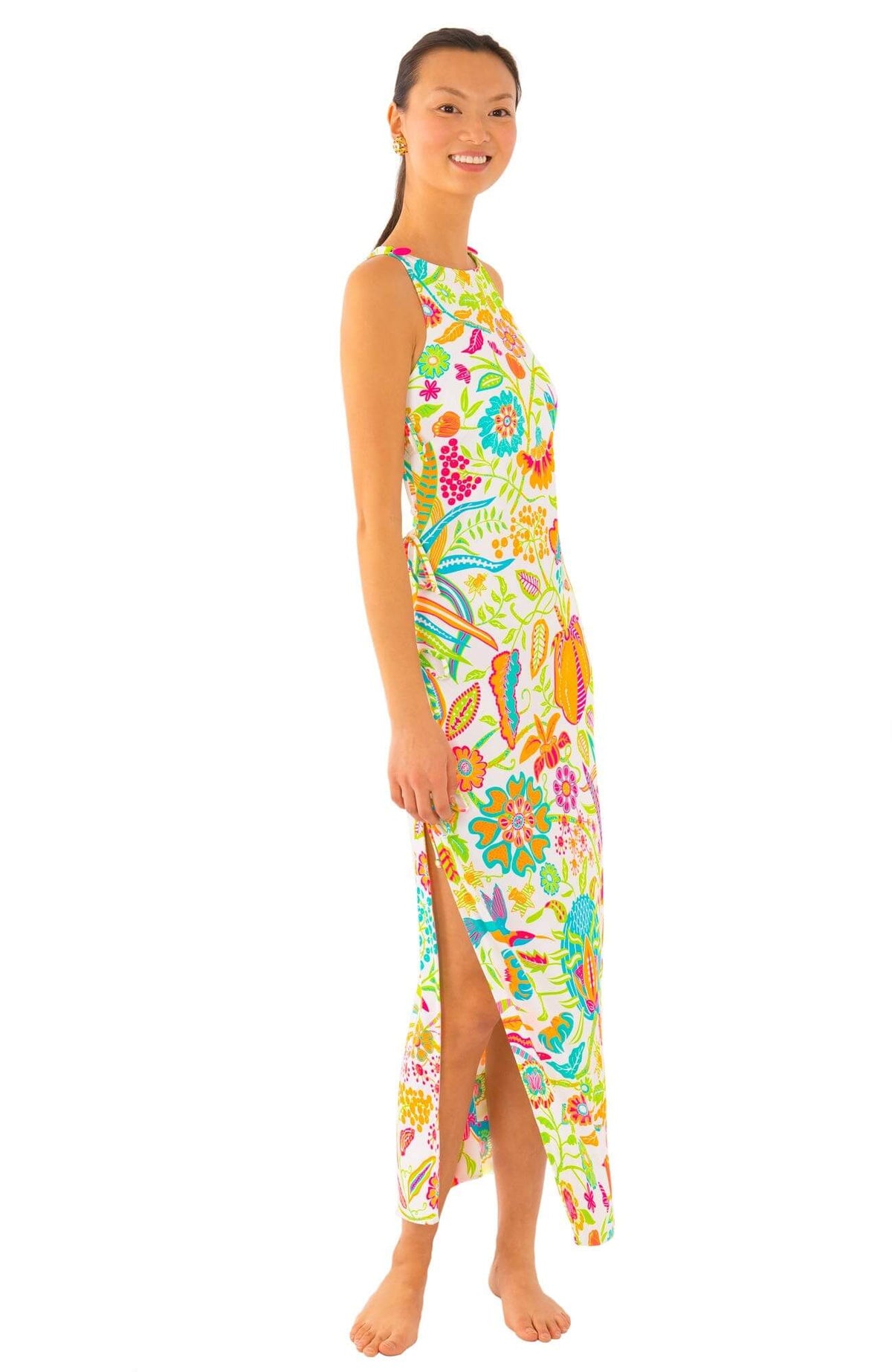 Jersey Side Tie Midi/Maxi Dress - Hummingbird Heaven - Final Sale Multi