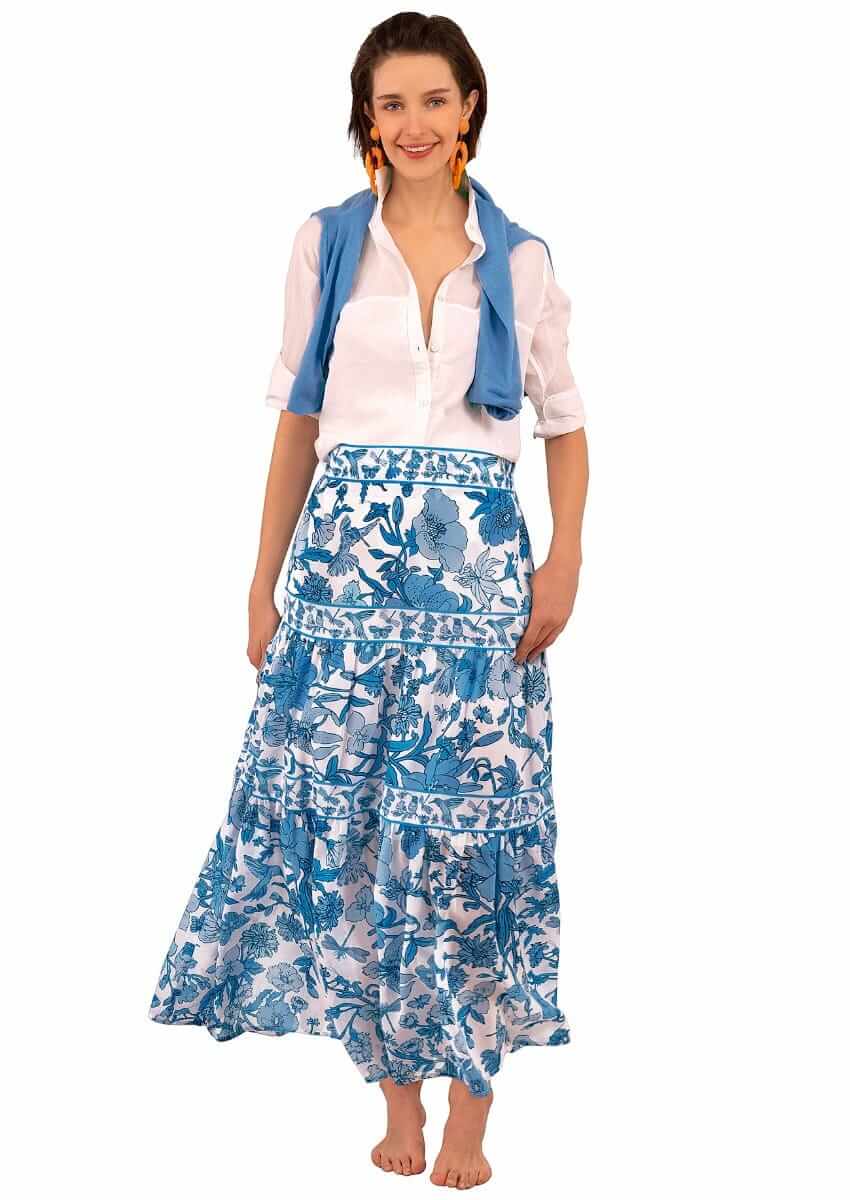 Impanema Long Skirt - Birds & Bees - Final Sale Blues