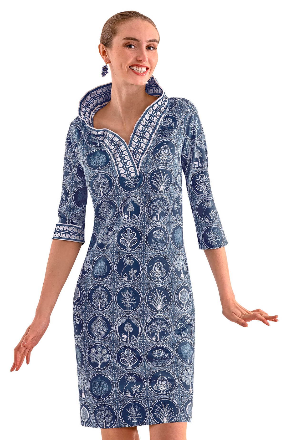 Ruffneck Dress 3/4 Sleeve - Circle of Love Navy White