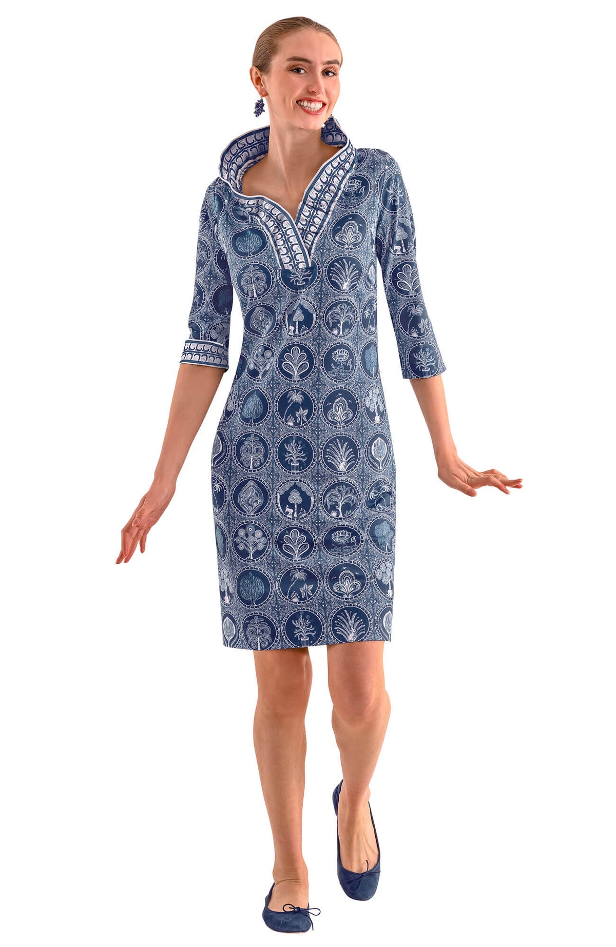 Ruffneck Dress 3/4 Sleeve - Circle of Love Navy White