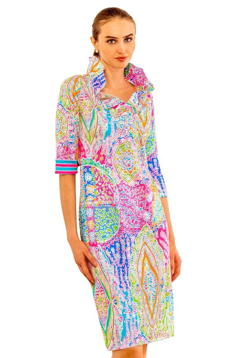 Ruffneck Dress 3/4 Sleeve - Grand Bazaar Brights