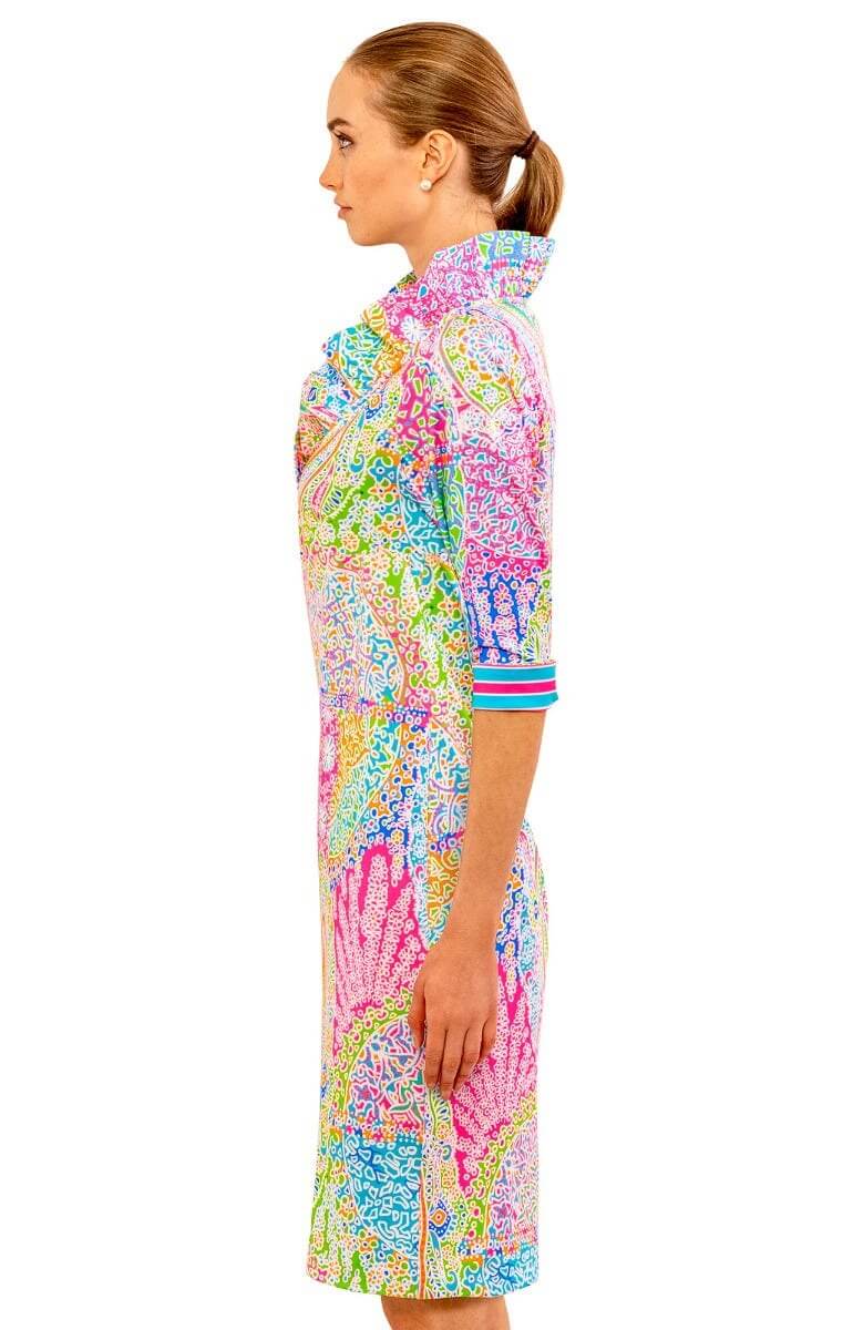 Ruffneck Dress 3/4 Sleeve - Grand Bazaar Brights