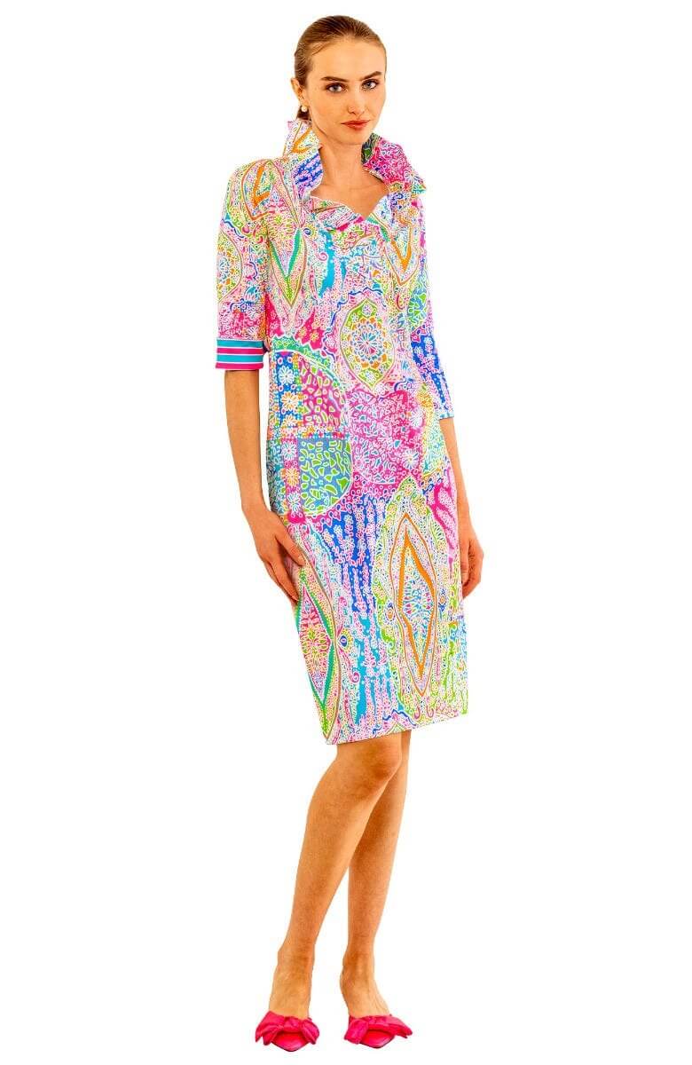 Ruffneck Dress 3/4 Sleeve - Grand Bazaar Brights