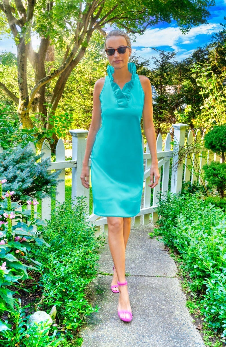 Jersey Ruffneck Sleeveless Dress - Solid Turquoise