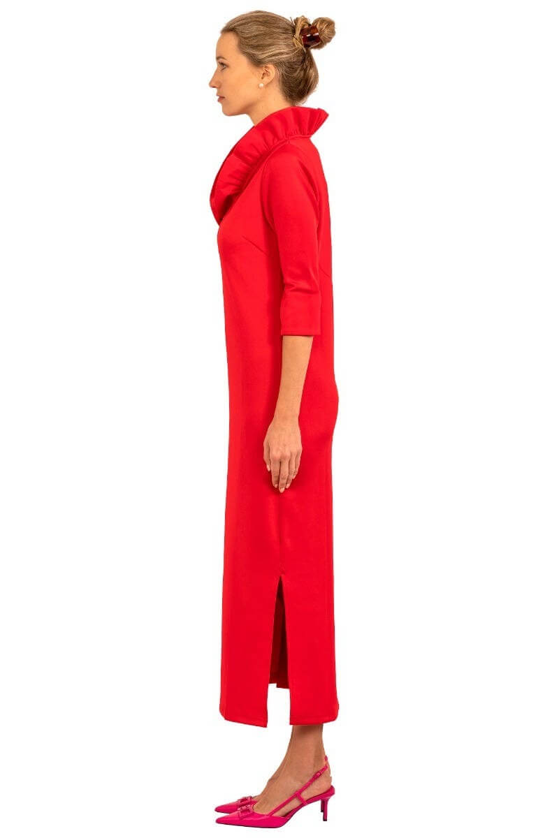 Ruffneck Maxi Dress - Solid Crimson