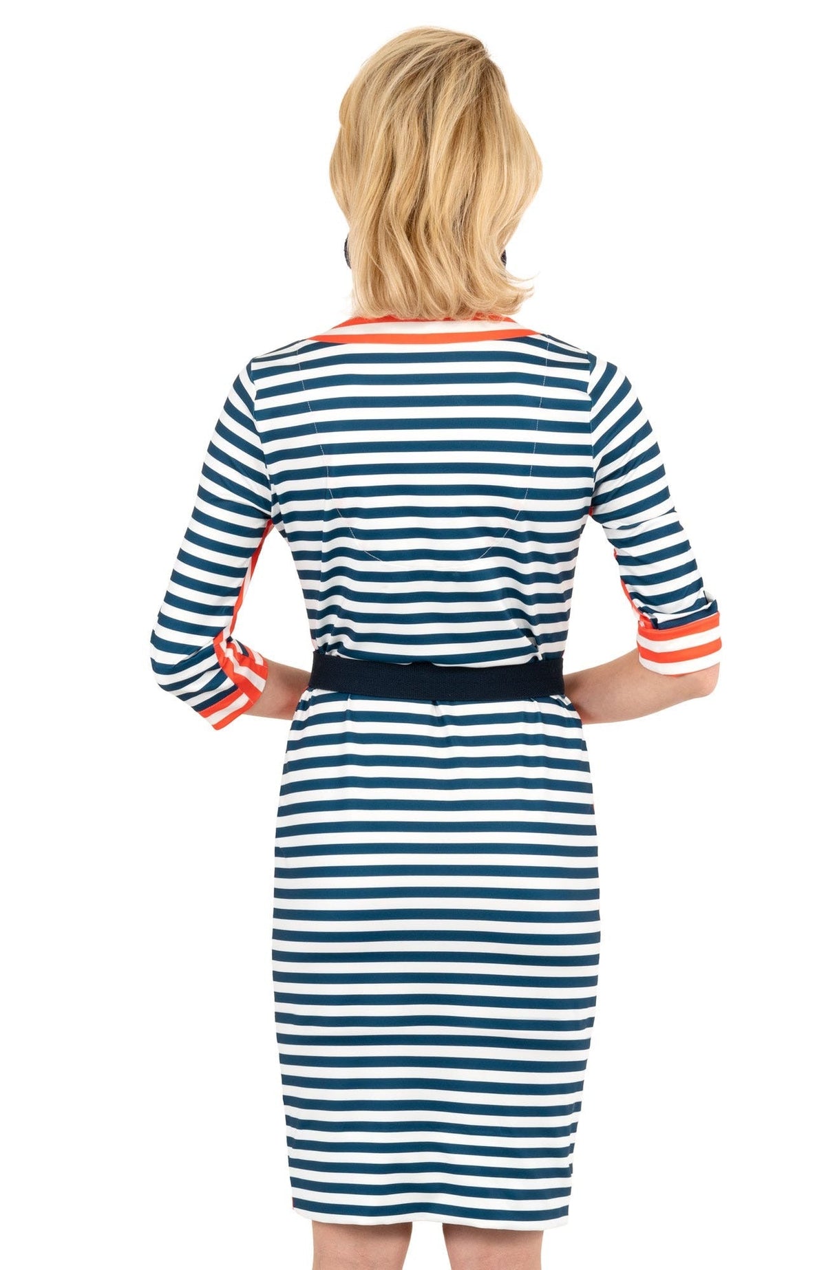 Jersey Split Neck Dress - The Hinckley - Final Sale Navy Tomato