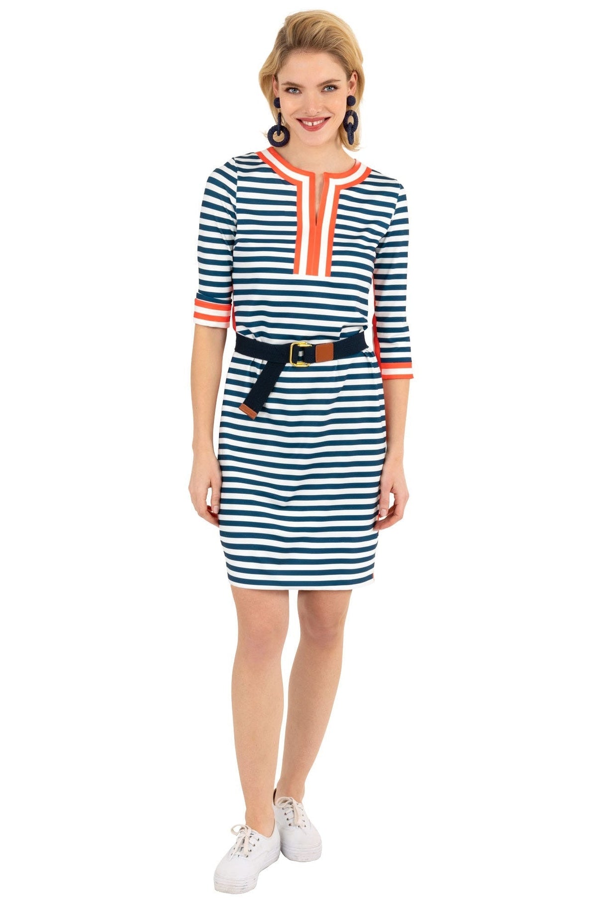 Jersey Split Neck Dress - The Hinckley - Final Sale Navy Tomato