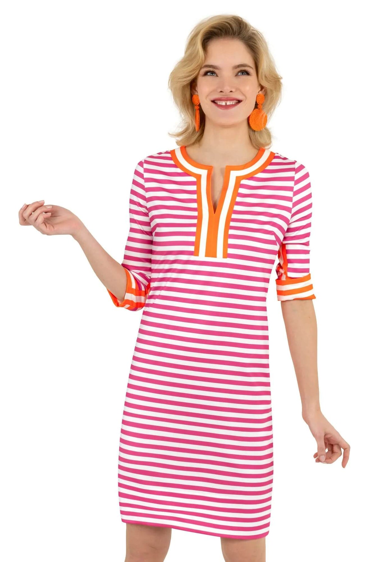 Jersey Split Neck Dress - The Hinckley - Final Sale Pink Orange