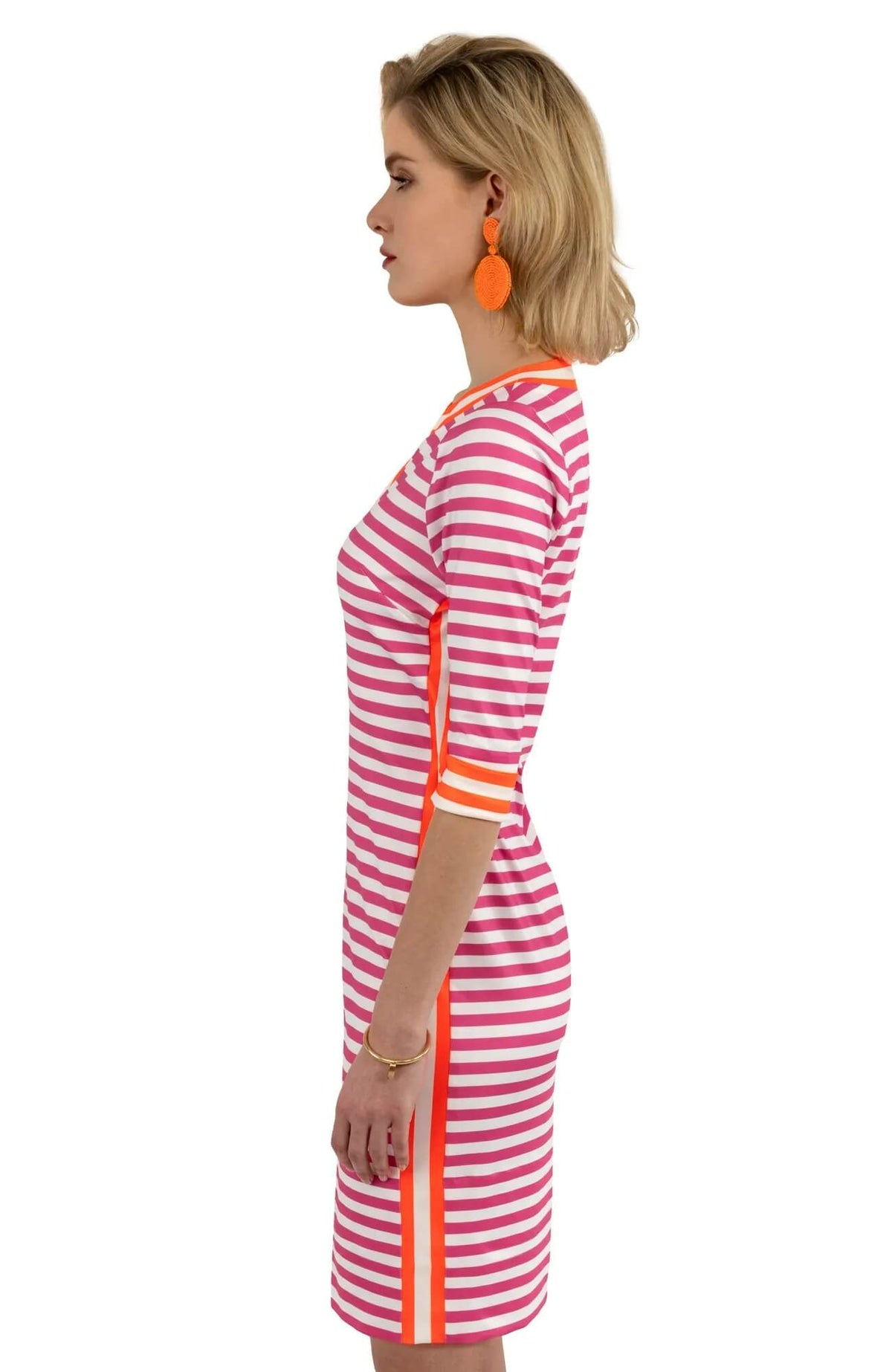 Jersey Split Neck Dress - The Hinckley - Final Sale Pink Orange