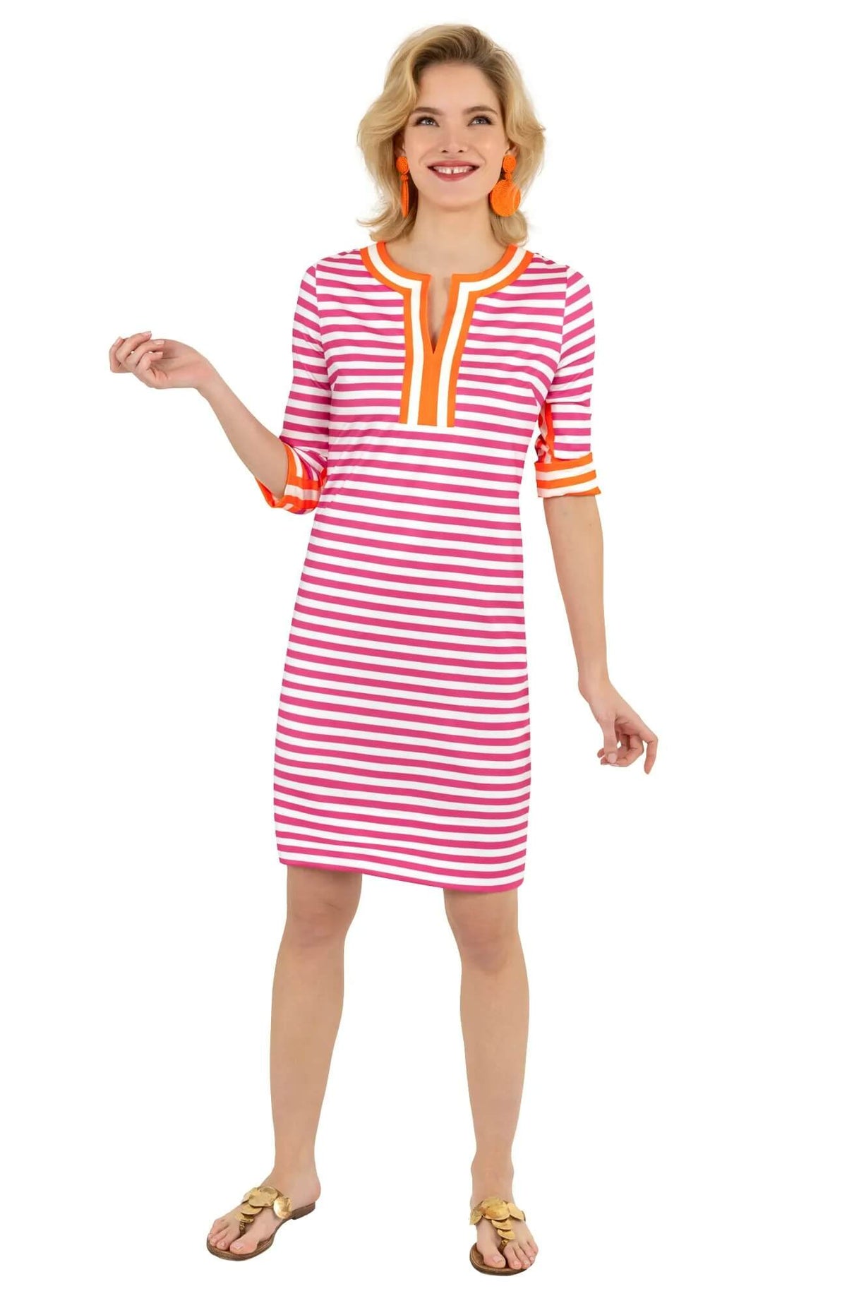 Jersey Split Neck Dress - The Hinckley - Final Sale Pink Orange