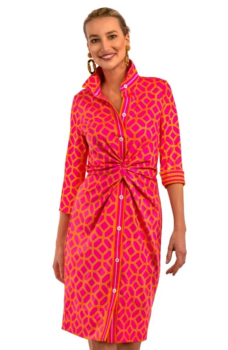 Twist &amp; Shout Dress - Lucy In The Sky With Diamonds - Final Sale Pink Orange