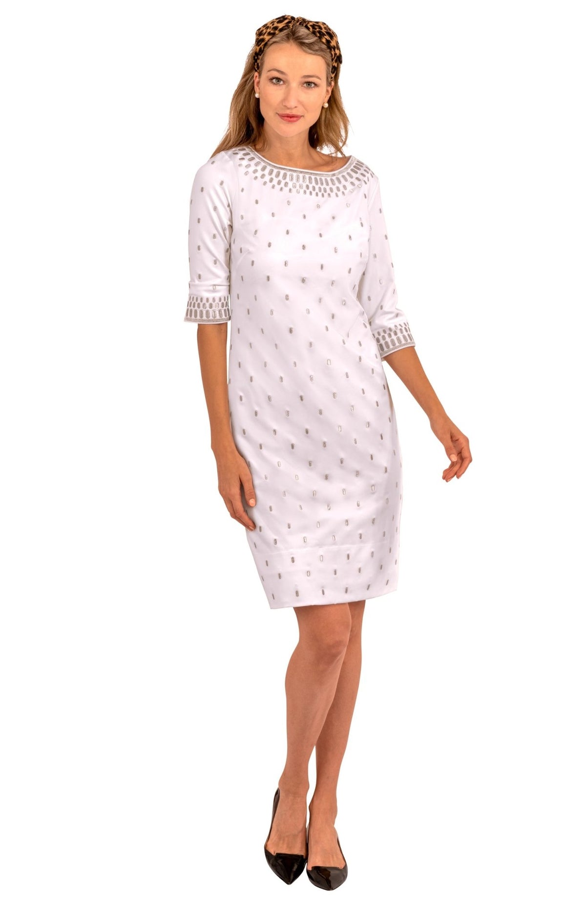 Jersey Embroidered Dress - Rocket Girl White Silver