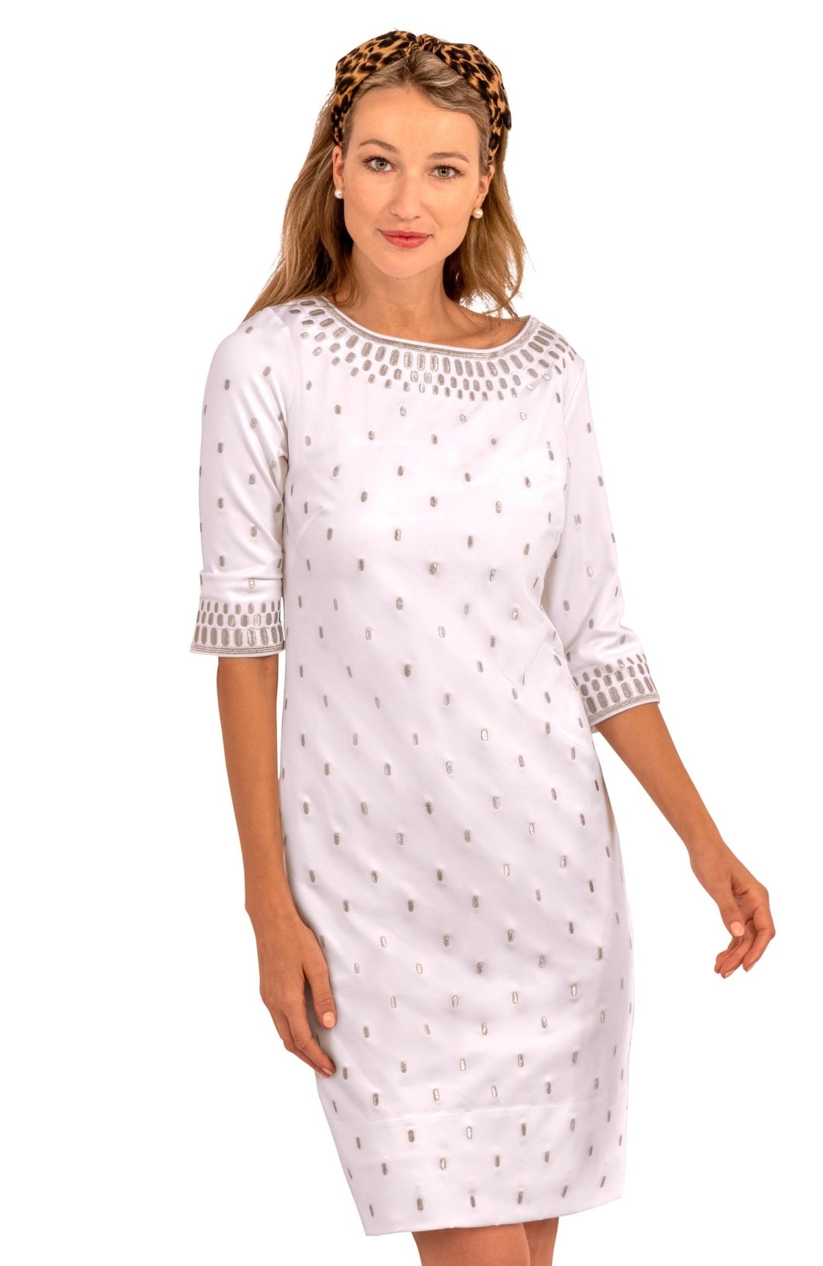 Jersey Embroidered Dress - Rocket Girl White Silver