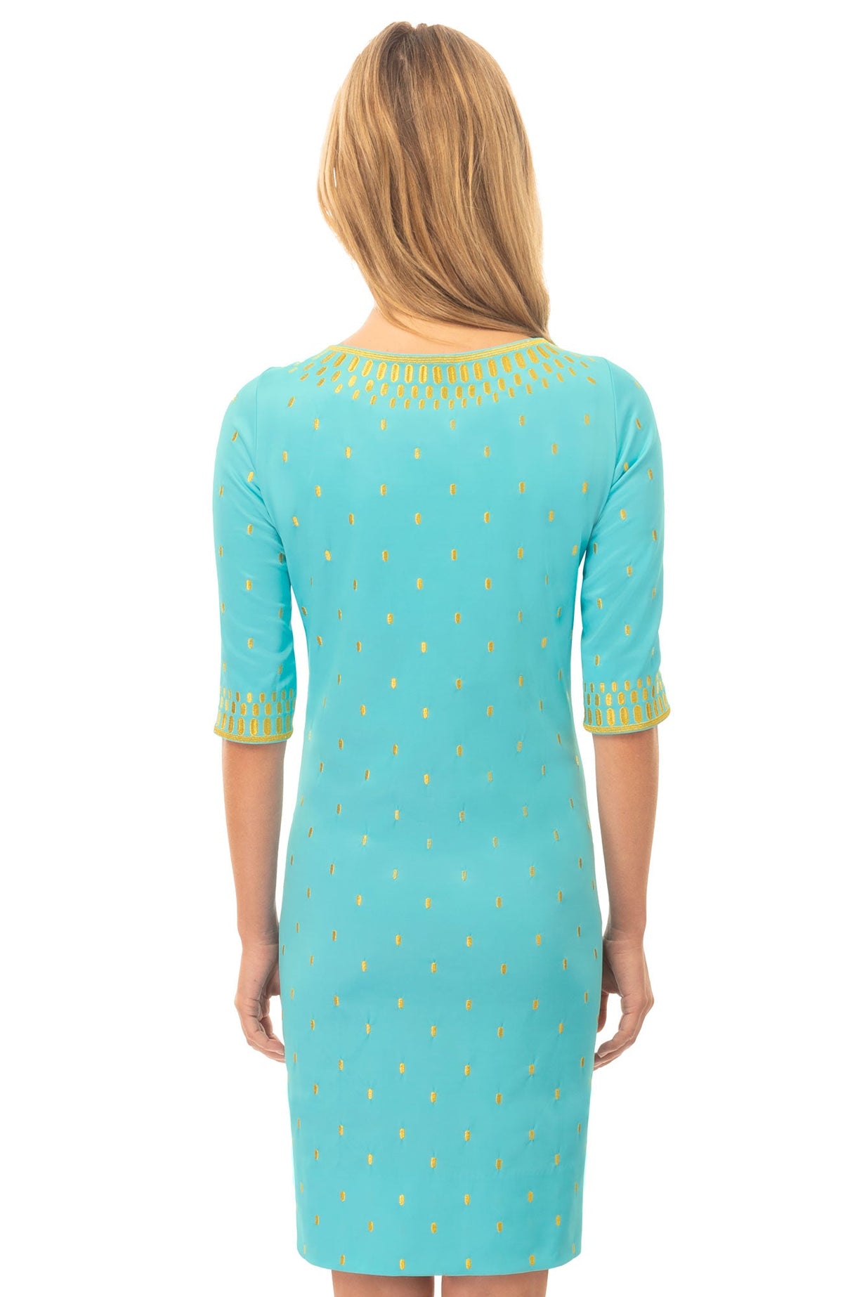 Jersey Embroidered Dress - Rocket Girl - Final Sale Turq Gold