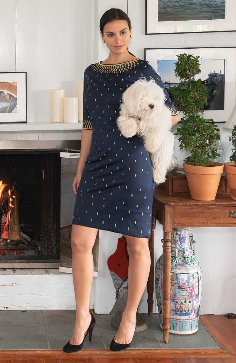 Jersey Embroidered Dress - Rocket Girl - Final Sale Navy Gold