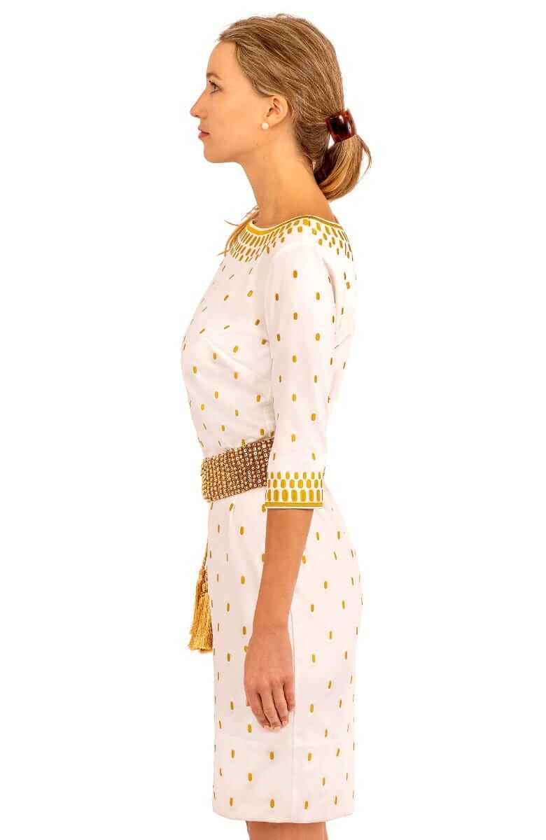Jersey Embroidered Dress - Rocket Girl White/Gold / XS Jersey Embroidered Dress - Rocket Girl White/Gold / XS