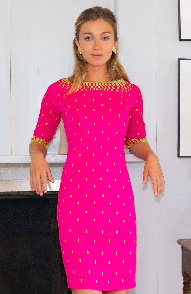 Jersey Embroidered Dress - Rocket Girl - Final Sale Pink Kelly