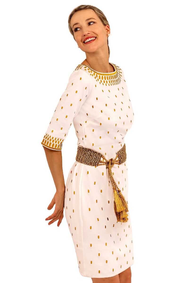 Jersey Embroidered Dress - Rocket Girl White/Gold / XS Jersey Embroidered Dress - Rocket Girl White/Gold / XS