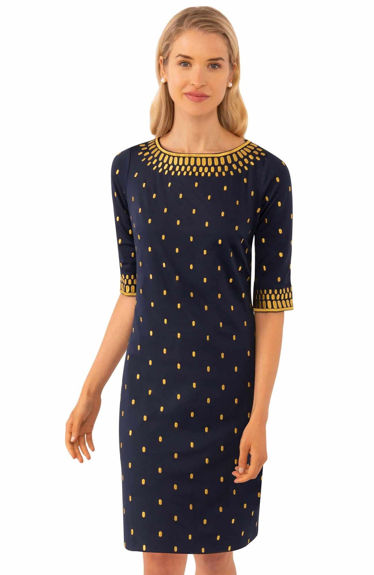 Jersey Embroidered Dress - Rocket Girl - Final Sale Navy Gold