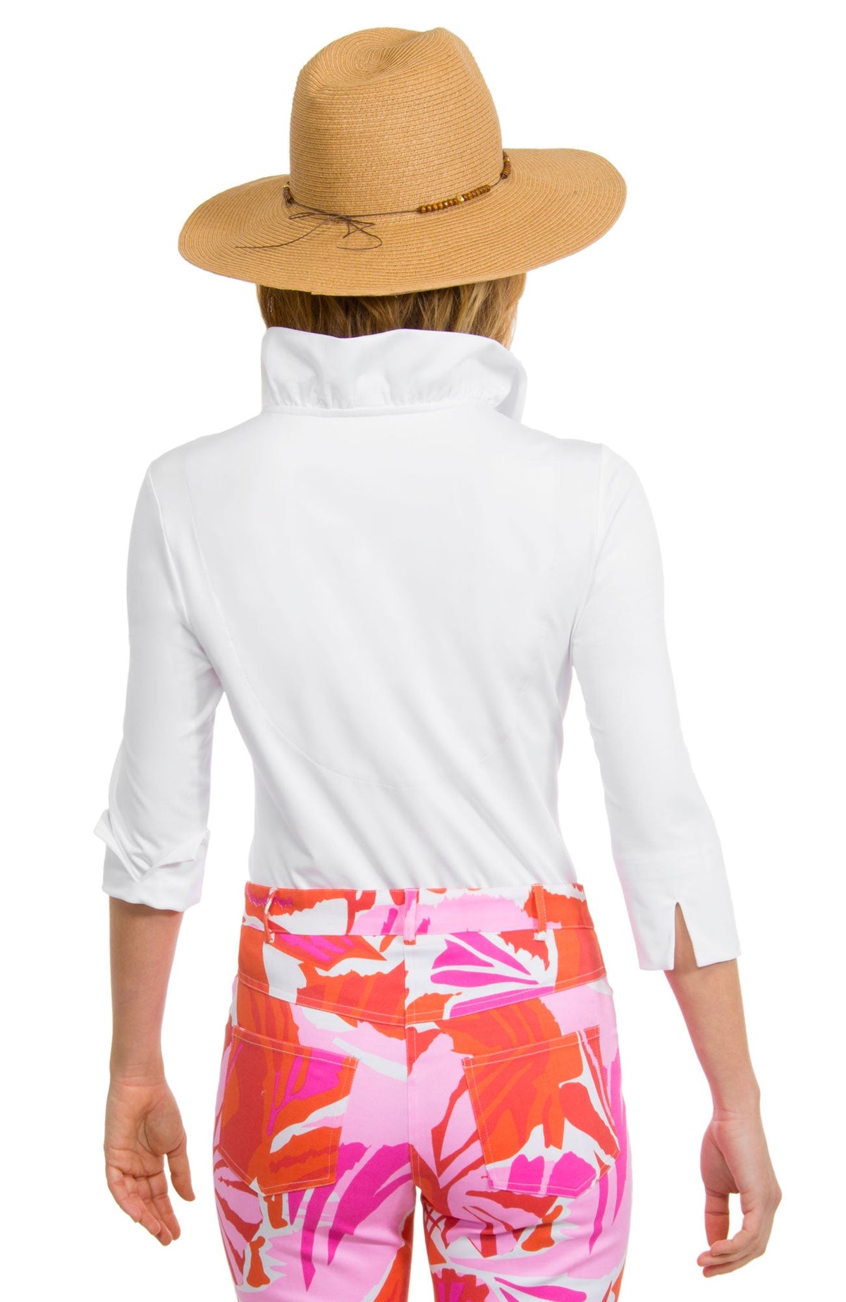 Jersey Ruffneck 3/4 Sleeve Top - Solid White