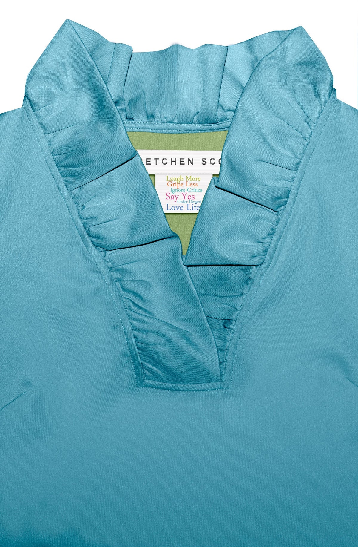 Jersey Ruffneck 3/4 Sleeve Top - Solid Turquoise