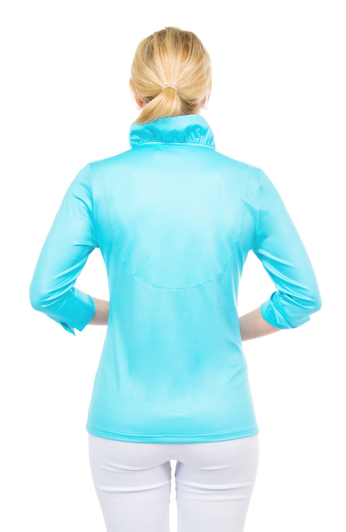 Jersey Ruffneck 3/4 Sleeve Top - Solid Turquoise