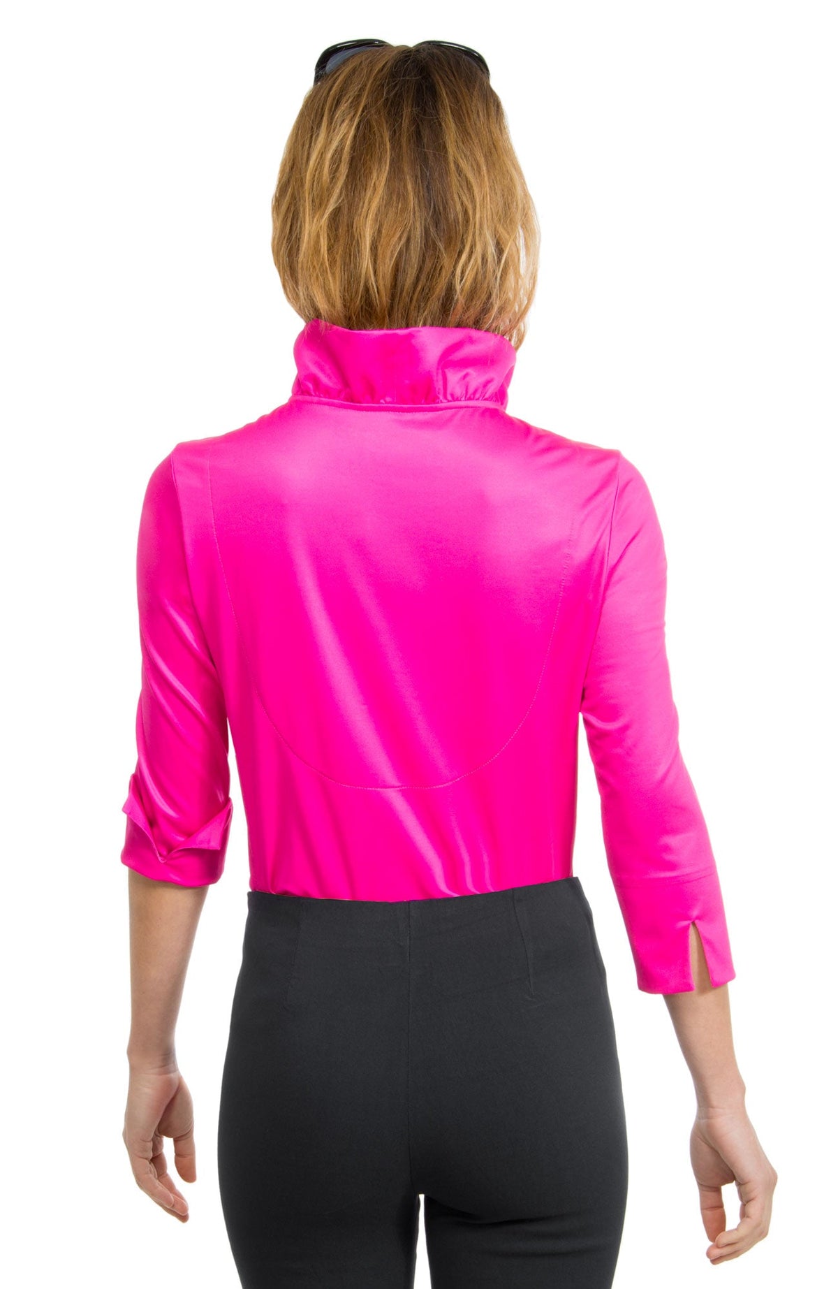 Jersey Ruffneck 3/4 Sleeve Top - Solid Pink