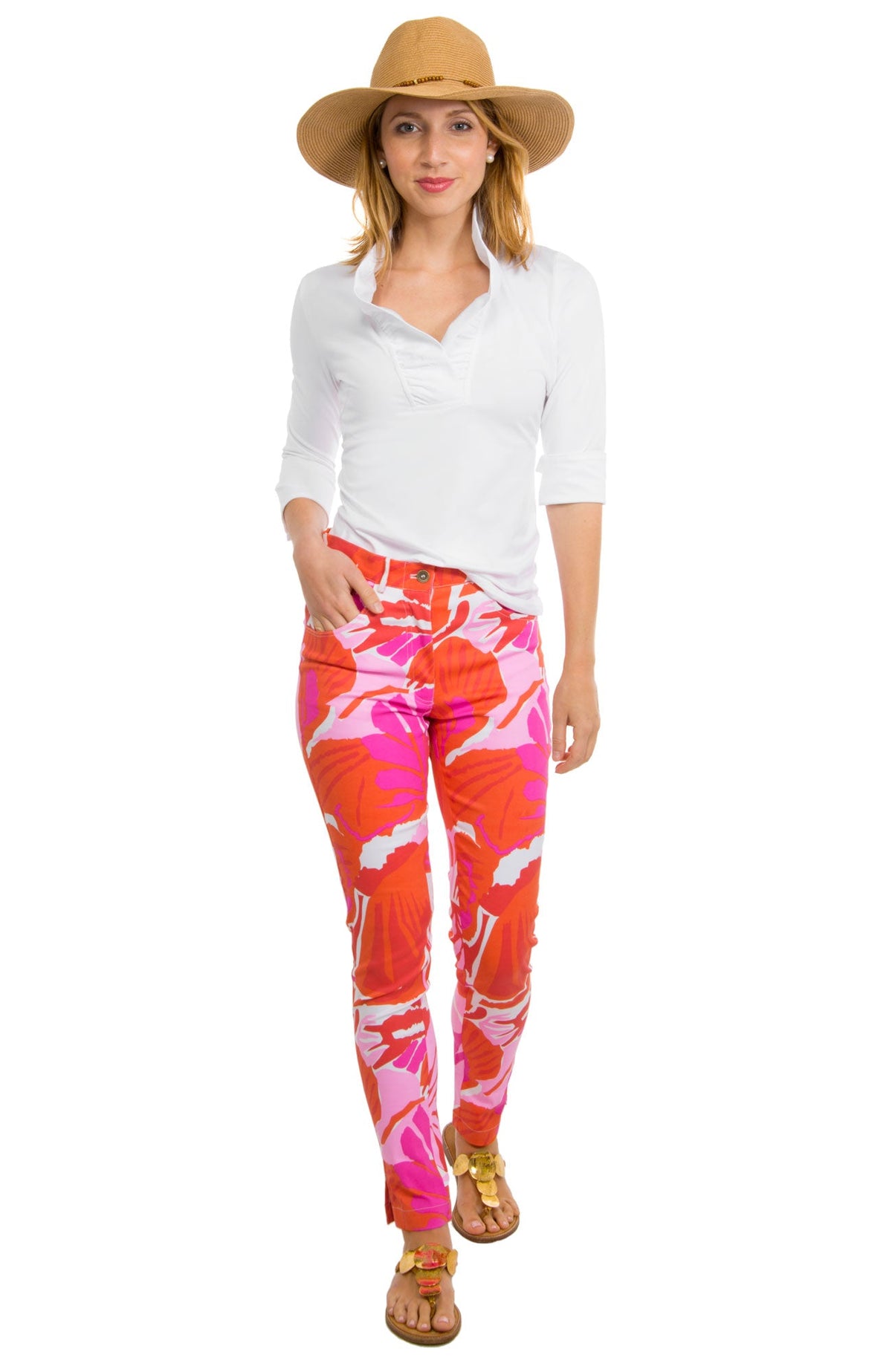 Jersey Ruffneck 3/4 Sleeve Top - Solid White