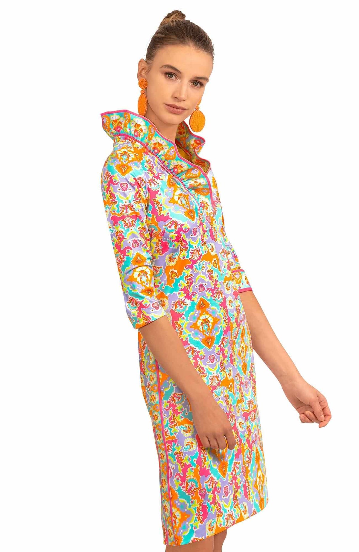 Jersey Ruffneck Dress - Watteau - Final Sale Turquoise