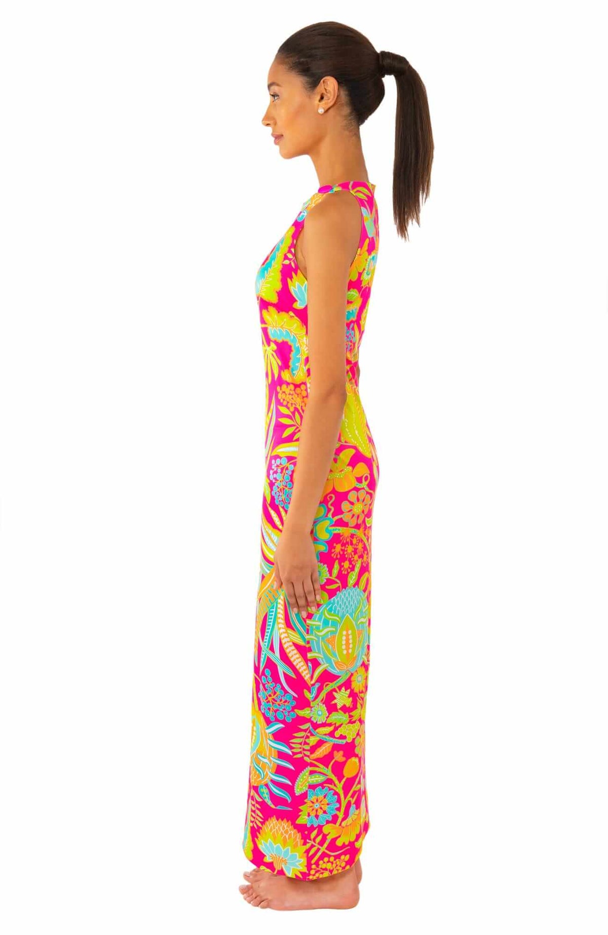 Jersey Side Tie Maxi Dress - Hummingbird Heaven Pink