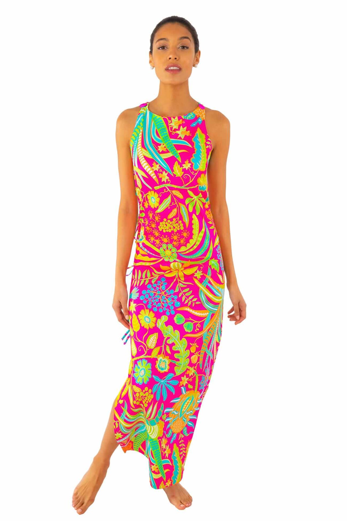 Jersey Side Tie Maxi Dress - Hummingbird Heaven Pink