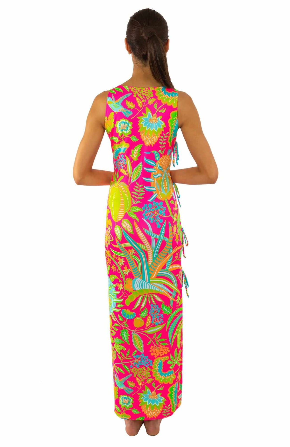 Jersey Side Tie Maxi Dress - Hummingbird Heaven Pink
