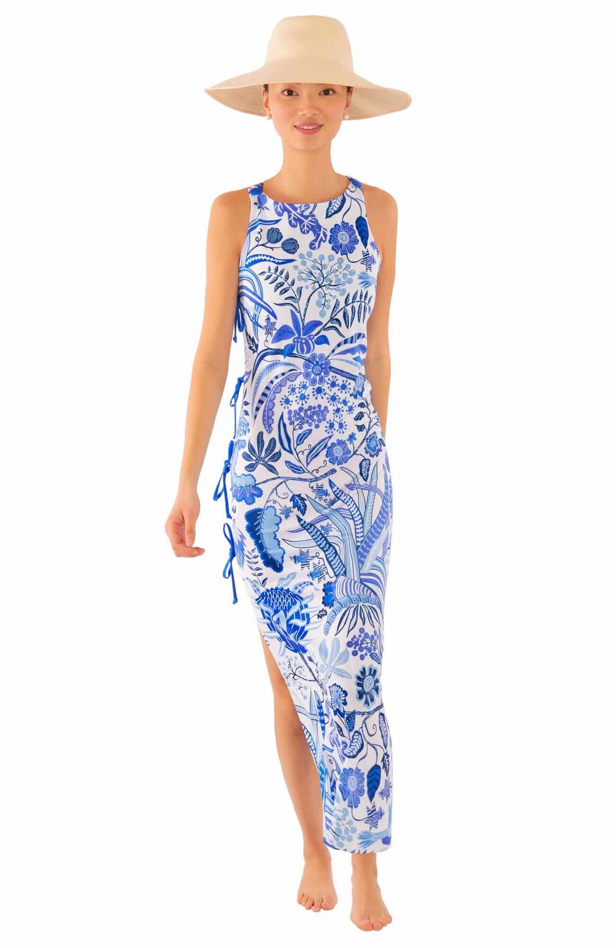 Jersey Side Tie Maxi Dress - Hummingbird Heaven Blues