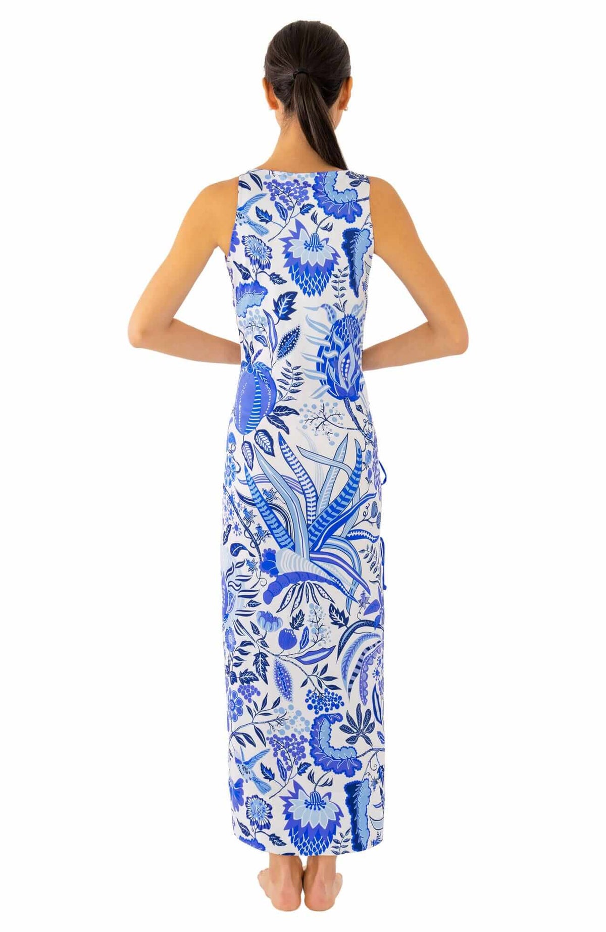 Jersey Side Tie Maxi Dress - Hummingbird Heaven Blues