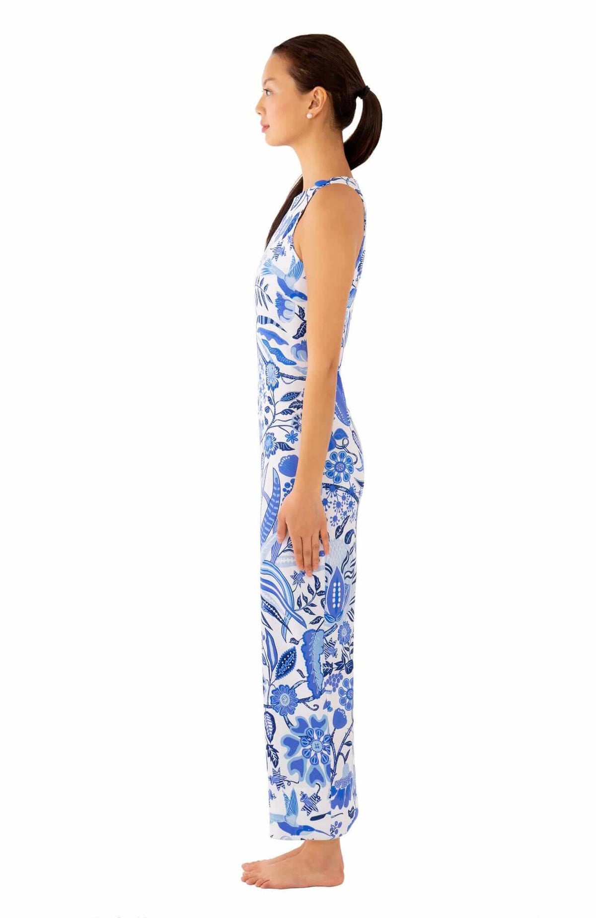 Jersey Side Tie Maxi Dress - Hummingbird Heaven Blues