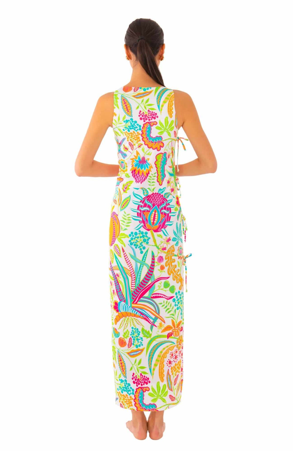 Jersey Side Tie Maxi Dress - Hummingbird Heaven Multi
