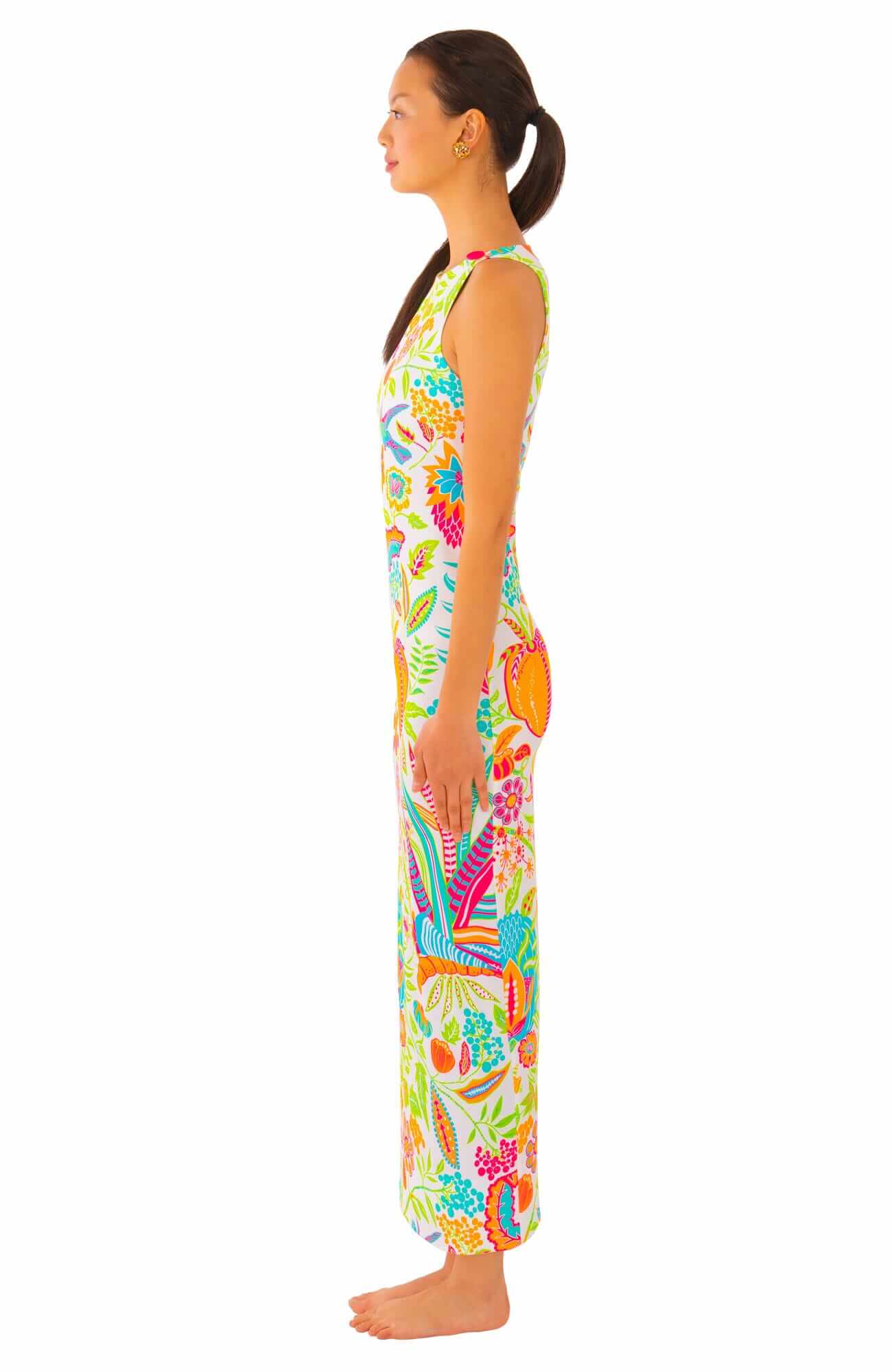 Jersey Side Tie Maxi Dress - Hummingbird Heaven Multi