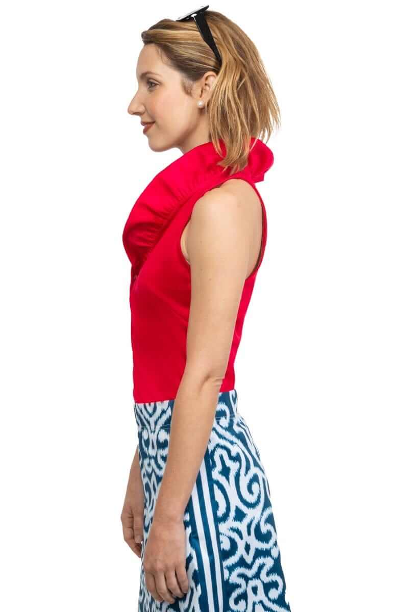 Jersey Sleeveless Ruffneck Top - Solid Crimson