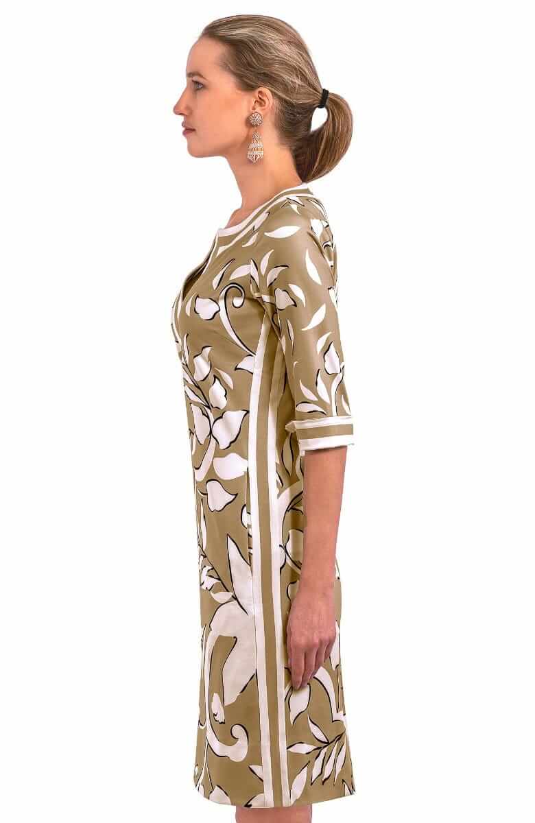 Jersey Split Neck Dress - Full Bloom - Final Sale Khaki