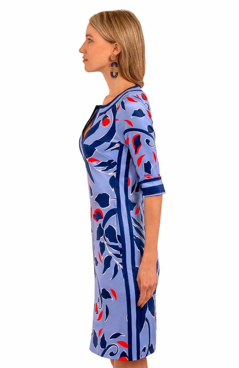 Jersey Split Neck Dress - Full Bloom - Final Sale Periwinkle