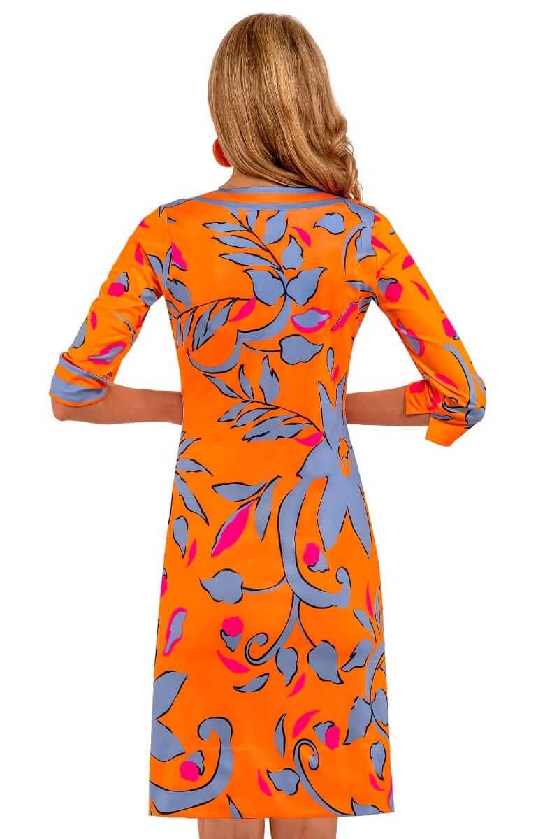 Jersey Split Neck Dress - Full Bloom - Final Sale Orange