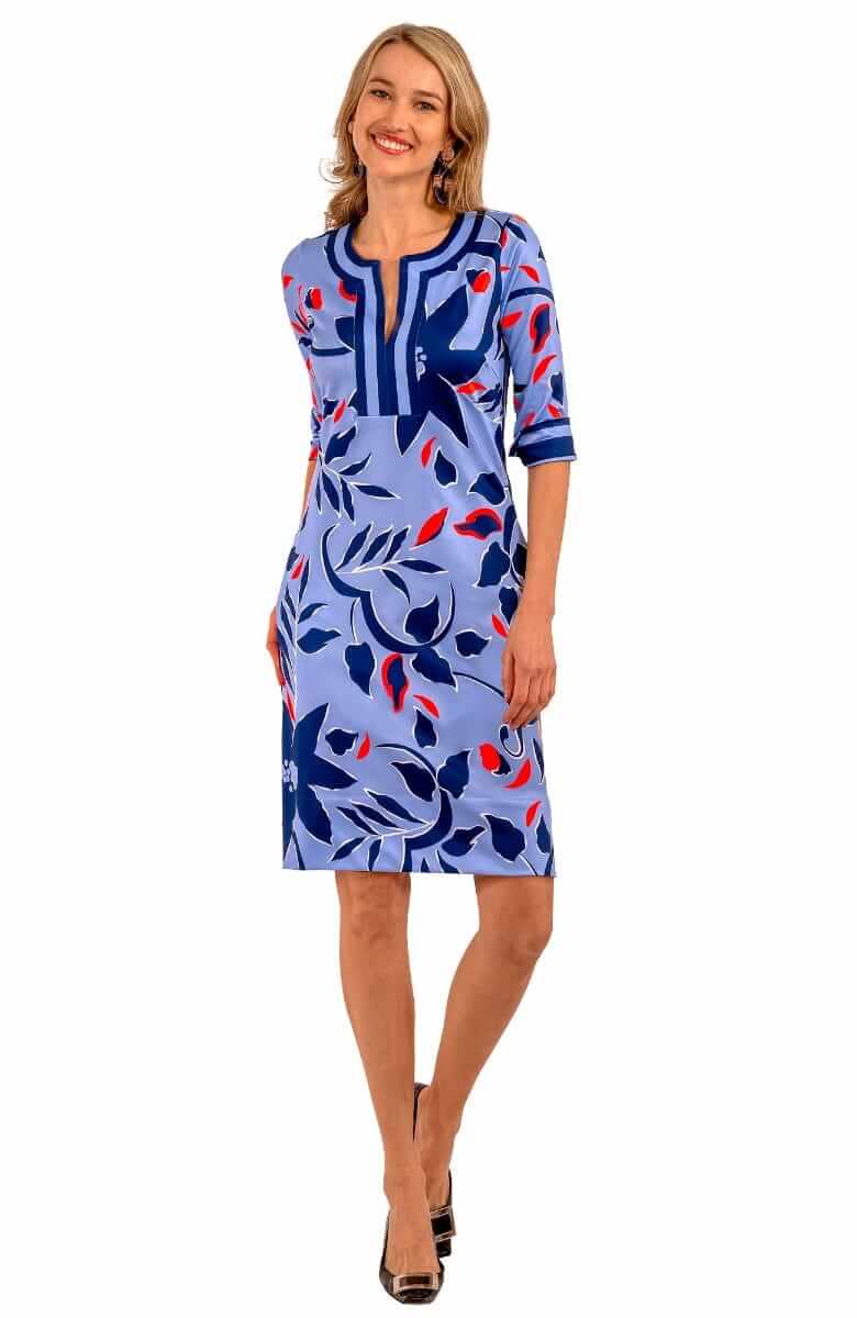 Jersey Split Neck Dress - Full Bloom - Final Sale Periwinkle