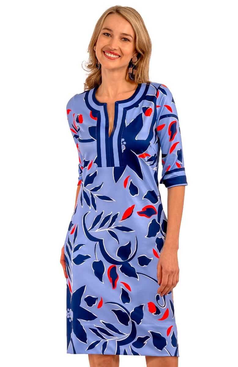 Jersey Split Neck Dress - Full Bloom - Final Sale Periwinkle