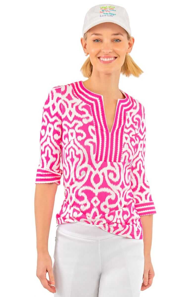 Jersey Split Neck Tunic - Arabesque- Final Sale Pink