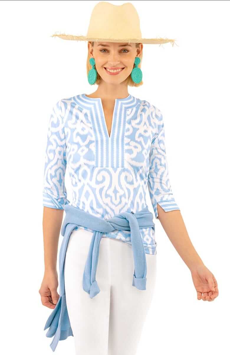 Jersey Split Neck Tunic - Arabesque- Final Sale Periwinkle